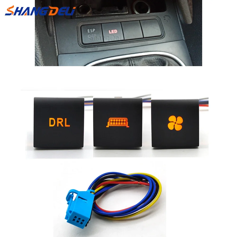 1 Stück Auto-LED-Licht Ein/Aus-Schalter Kameraansicht Radar Lenkrad Heizung Schalterknopf Passend für VW Golf 6 MK6 Jetta 5 Scirocco