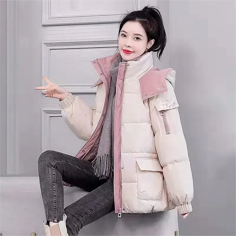 

2024 New Winter Thicken Warm Parker Coats Korean Loose Short Hooded Down Cotton-padded Jacket Women's Outwear Bread Clothes