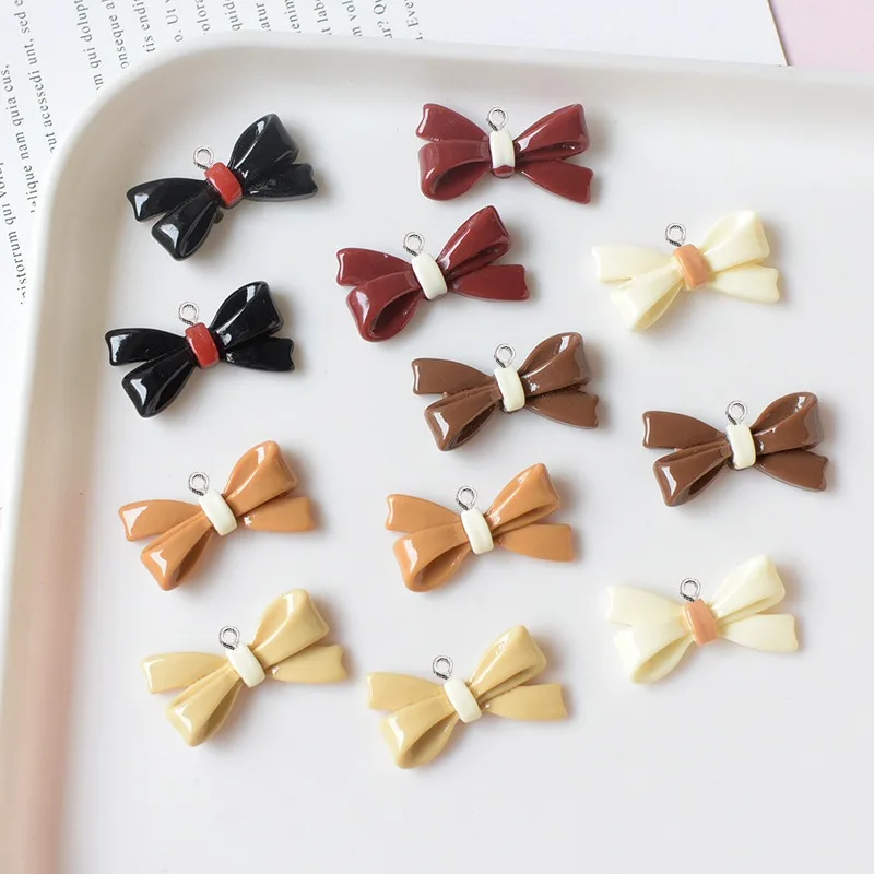 10Pcs Resin Bow Charms With Ring Bowknot Pendants DIY Handmade Jewelry Making Supplies for Earrings Necklace Key Chain Jewelry