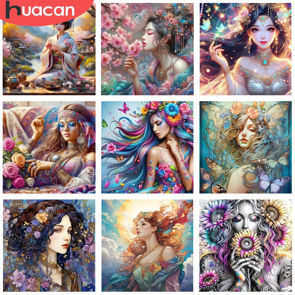 HUACAN Neue Diamant Malerei Kunst Kits Frau Porträt Volle Runde Diamant Mosaik Wand Dekoration Wohnzimmer