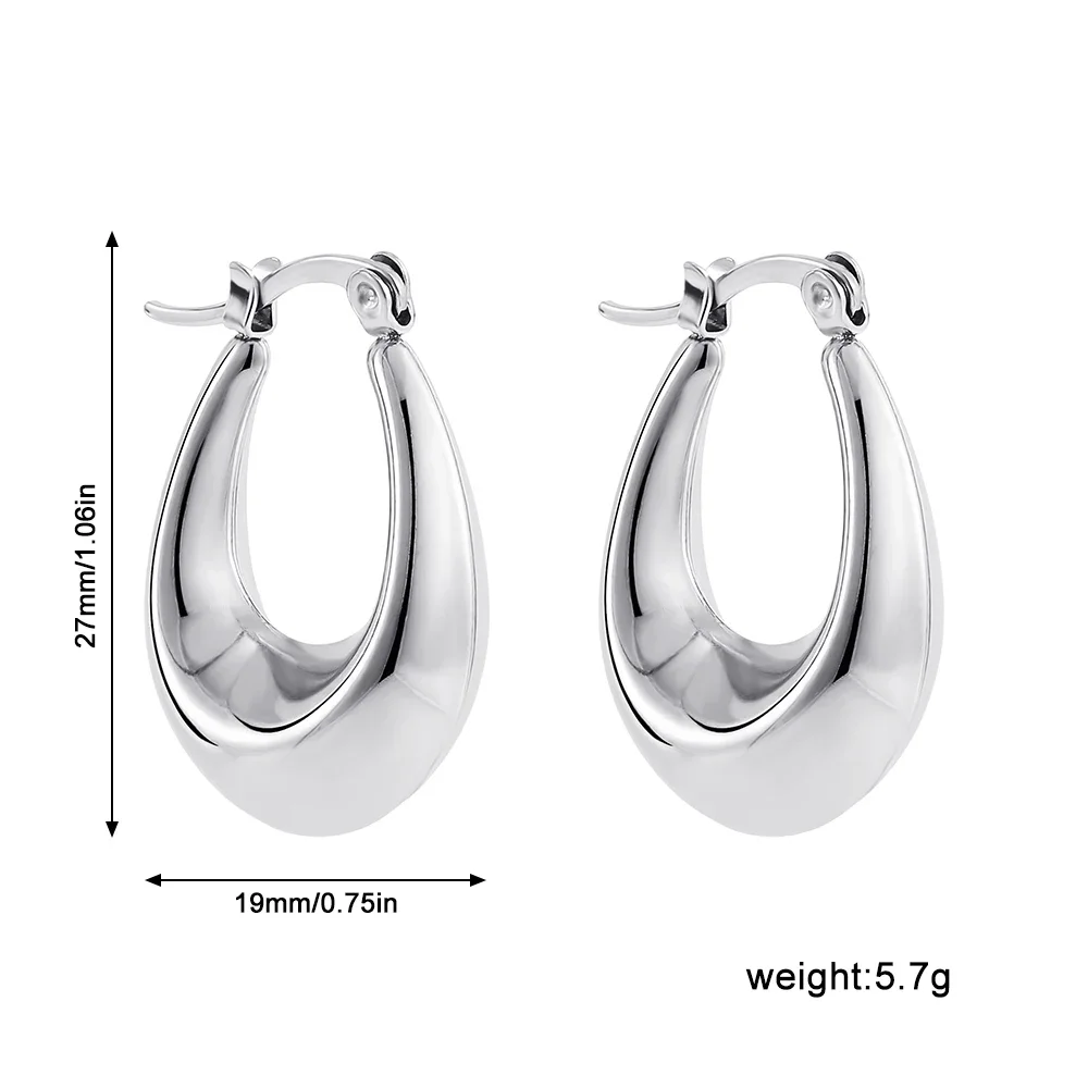 Smooth Stainless Steel Croissant Thick Huggie Hoop Earrings for Women Girls Simple Polished Hoops Ear Buckle Bijoux Party Gifts