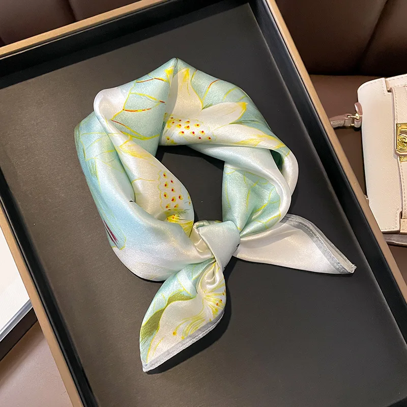 Pure Silk Scarf Lady Small Square Hairband Foulard Fashion Print High Quality Neckerchief Scarves Headscarf Bandana 2023