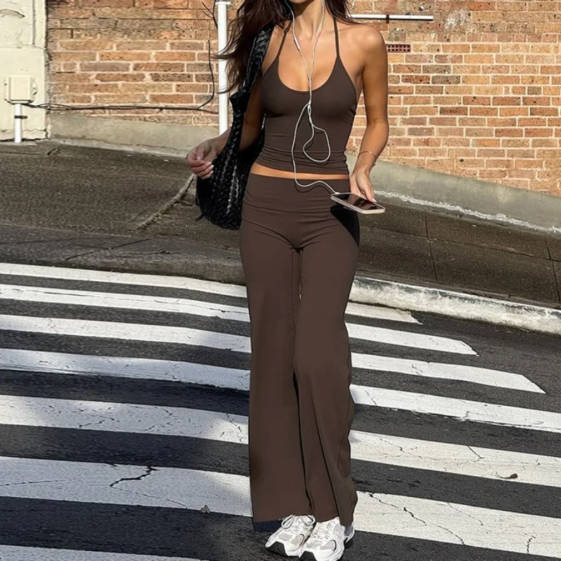 

Women's 2026 New Fashion Backless Vest Slim Solid Color Casual Leggings Suit