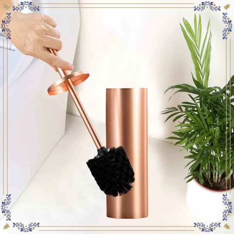 Stainless Steel Toilet Brush Set Brushed Gold Circular Household Toilet Bathroom Cleaning Brush Cleaning Tool