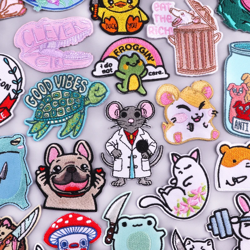 Cartoon/Animal Embroidery Sew Patch Frog Cat Mouse Patch Iron On Patches For Clothing thermoadhesive Patches Hats Backpack DIY