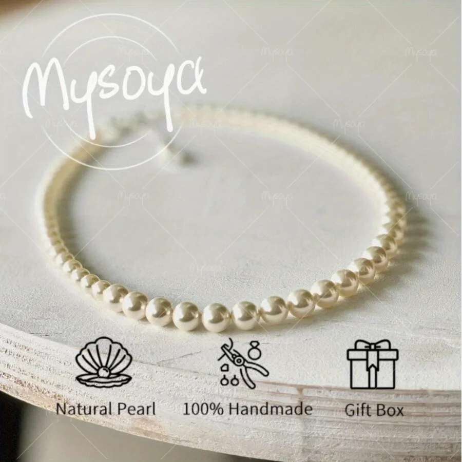 

MYSOYA White Freshwater Pearl Necklace, Plus Extension Chain 5-6mm Pearls, Birthday Gift, Wedding Jewelry, Gift for Him/ Her