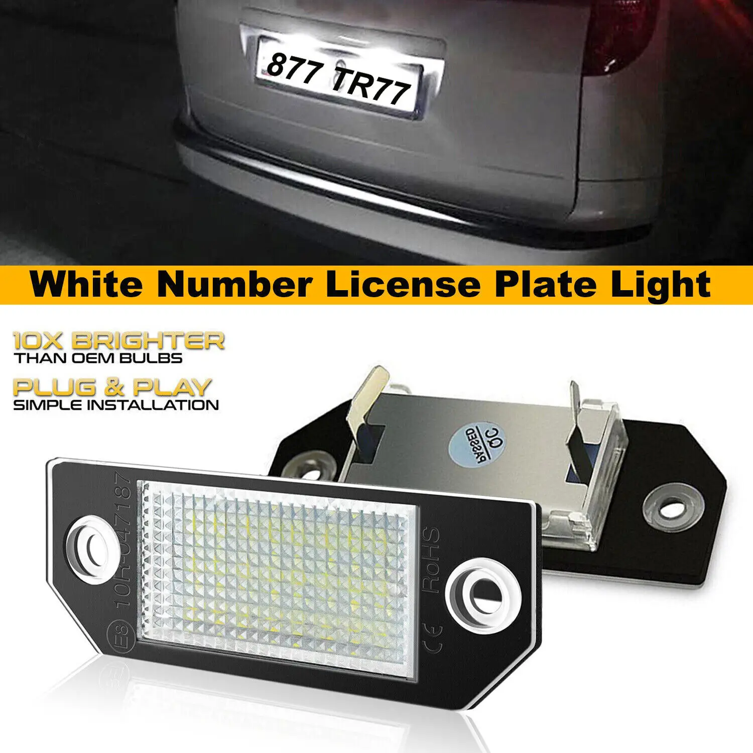 

Winetis 2Pcs 6000K White LED Number License Plate Lights Lamps For Ford Focus St 225 MK2 C-Max 03-08 C-Max