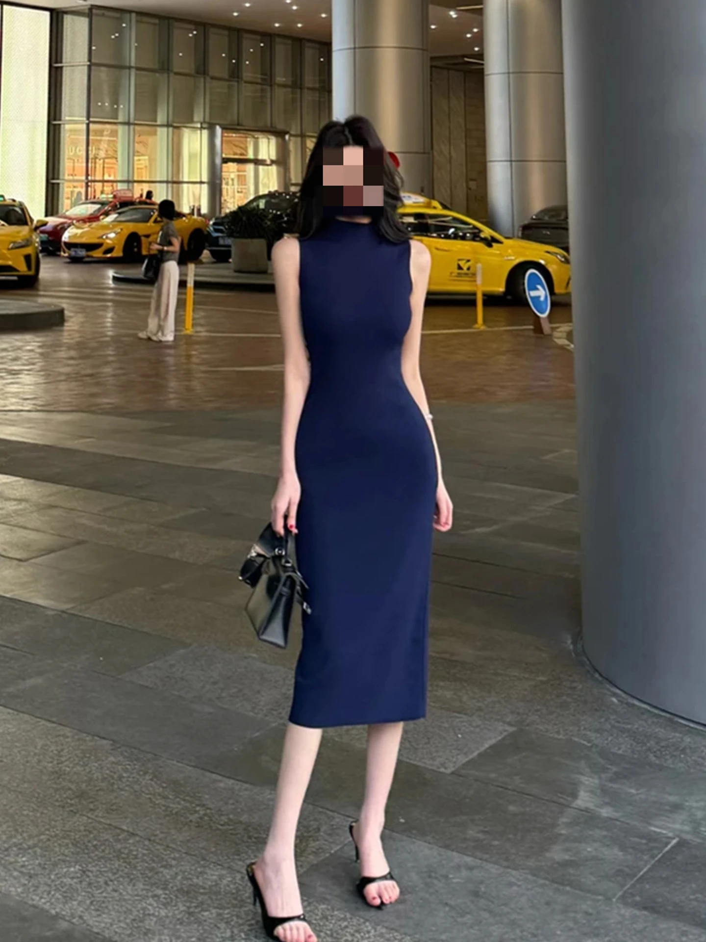 

XZY plus Size Ele Lady High nce Sensation Blue Knitted Svel Dr Women's Summer Slim Fit Long Skirt