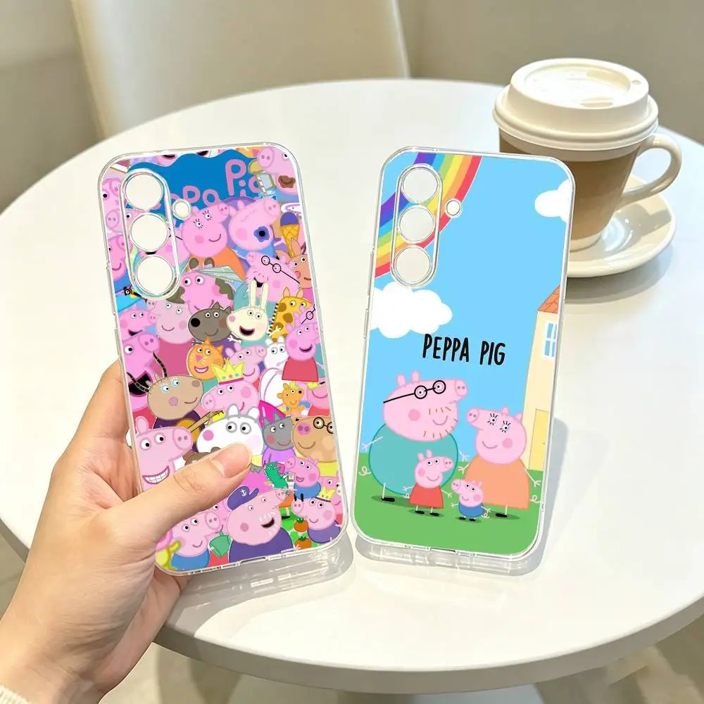 Capa de telefone rosa com desenho animado P-Peppa Pig para SamsungA10,12,20,21S,30,31,40,50,51,52,70,71, capa transparente