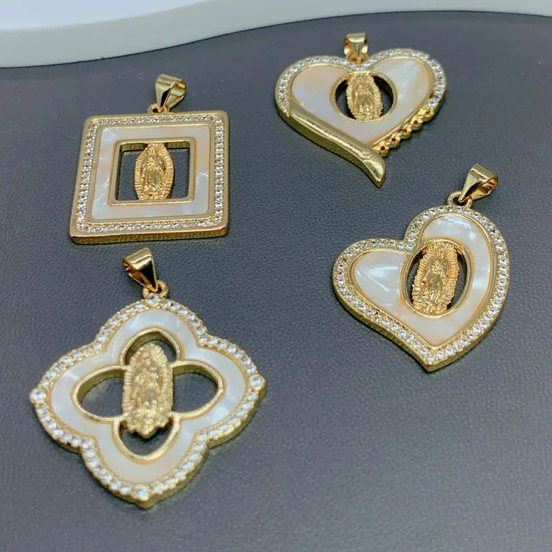 Exquisite Virgin Mary Guadalupe Heart Pendants Jewelry Making Metal Natural Mother of Pearl Shell Charms For Necklace image 5