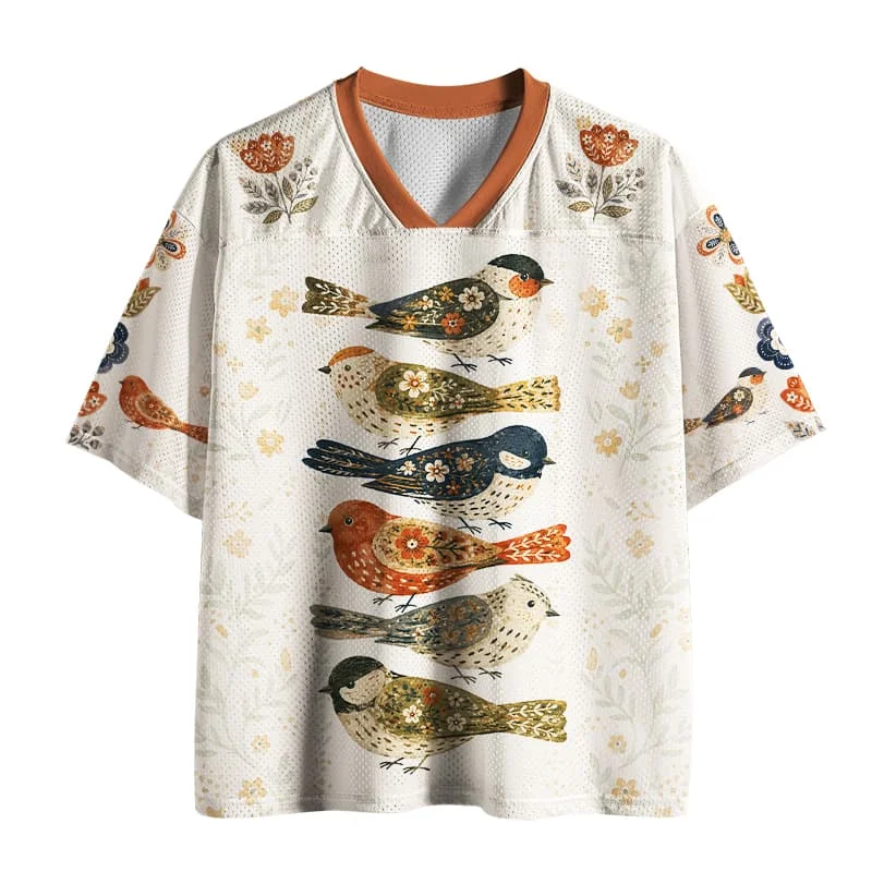 2026 Popular V-neck Mesh T-shirt with Fun Printed Short Sleeved T-shirt, Retro Streetwear, Loose Oversized Sports Mesh T-shirt