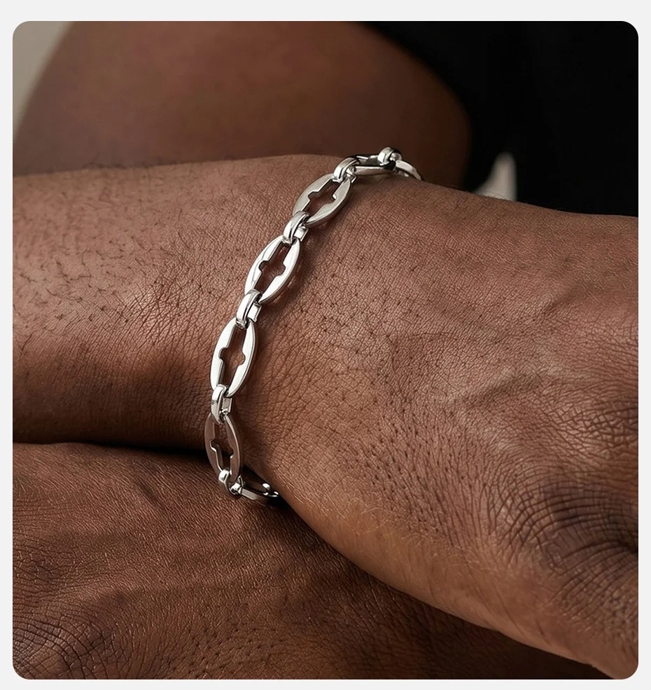 Vnox Kreuz-Ausschnitt-Kettenarmband, Edelstahl Verstellbares Gliederarmband für Männer und Jungen, Minimalistisches Silberfarbenes Schmuckgeschenk – Detail 2