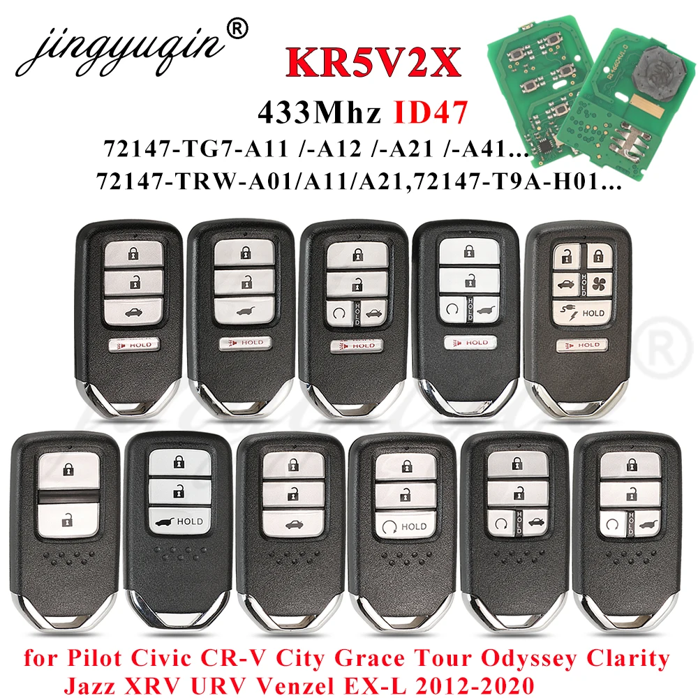 KR5V2X ID47 433MHz Proximity Car Remote Key For Honda City CRV HRV Civic Odyssey Clarity Jazz Pilot Grace XRV URV Venzel EXL