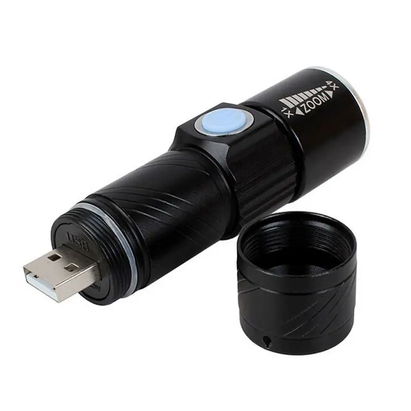 ไฟฉาย LED ชาร์จไฟ USB ขนาดเล็ก, 3โหมดแสงไฟฉายกลไฟจักรยานแบบซูมได้สำหรับกลางแจ้งฉุกเฉิน
