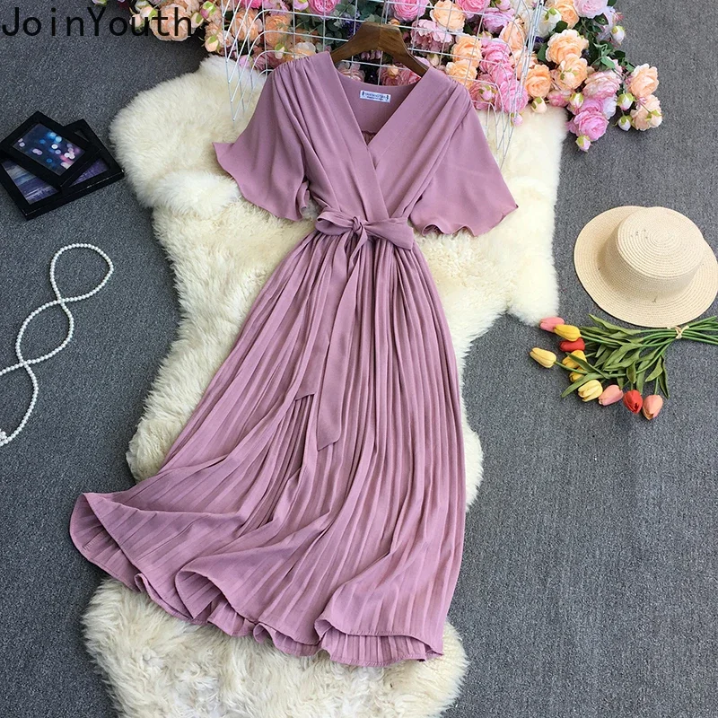 Maxi Dresses for Women V-neck Korean Vintage Long Robe 2024 Vestidos De Mujer Bandage Dress Fashion Pleated Summer clothes