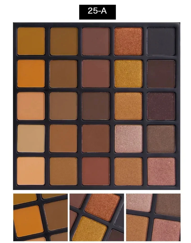 Sombra de ojos de 25 colores, paletas compactas de sombra de ojos desnuda, maquillaje metálico, brillo y materia, kit de sombra de ojos ahumada y cálida PE25