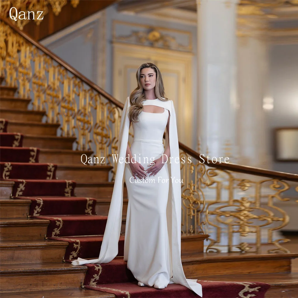 

Qanz Modern Bridal Dress Elegant Cape Mermaid Wedding Dresses 2026 Women Saudi Arabic Evening Wedding Party Gowns Customized