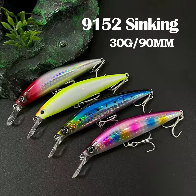 

30g 90mm Heavy Sinking Minnow Fishing Lures Saltwater Trolling Artificial Hard Bait Jerkbait Carp Perch Seabass Fishing Supplies