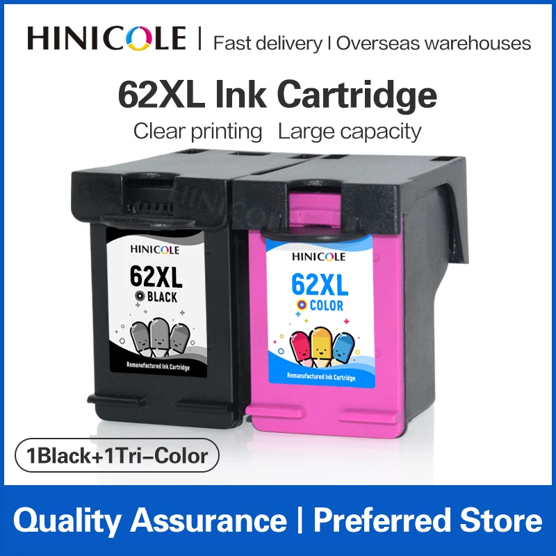 

HINICOLE 62XL Remanufactured Ink Cartridge For HP Envy 5540 5640 7640 5646 5546 5541 5542 Officejet 5740 5741 5742 5743 5745 200