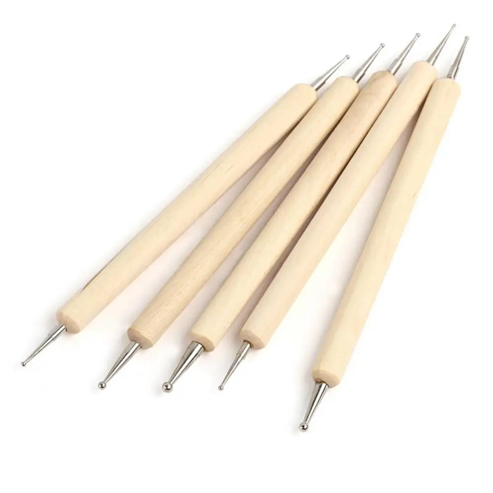 5Pcs/Set Wholesale Nail Art Dotting Pen Set Pro 2-Way Wooden Painting DIY Manicure Salon Decoration Dotting Tools