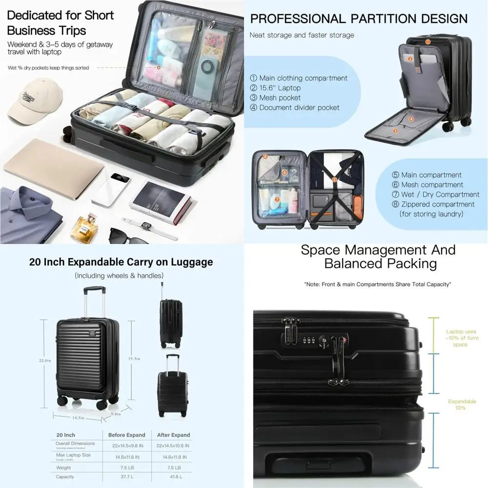 

20-дюймовый легкий расширяемый чемодан с жестким корпусом, колесами-спиннерами и замком TSA