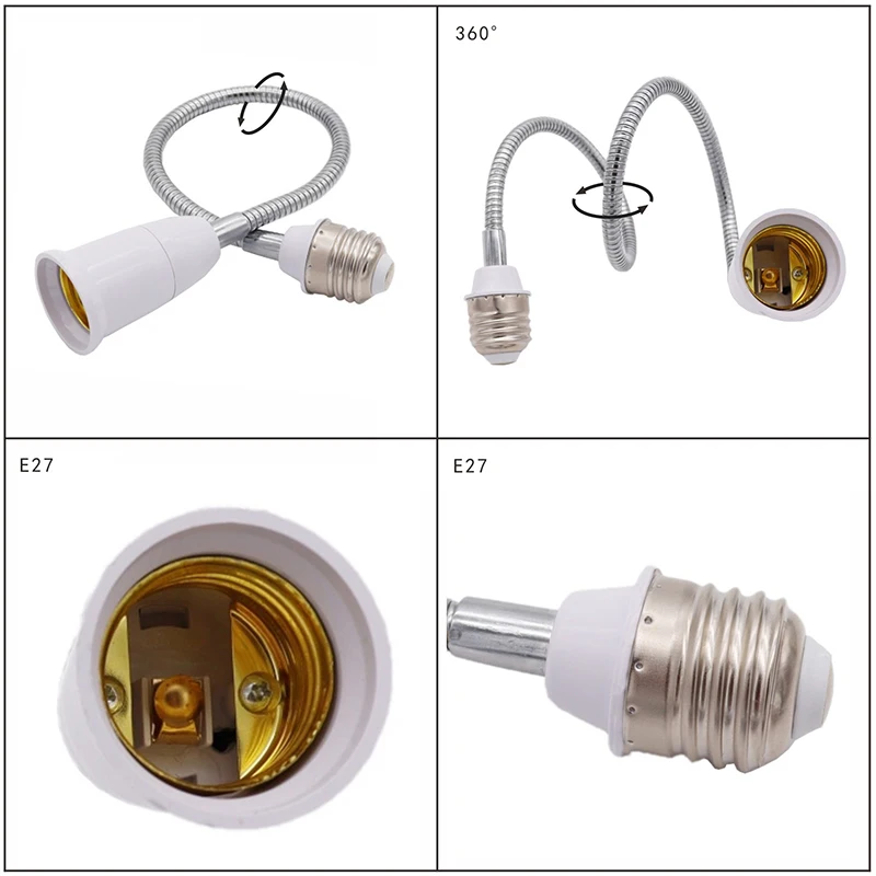 Universal 360℃ Elbow E27 to E27 Lengthened Lamp Holder Tube LED Light Bulb Base Lamp Head Socket 195mm 295mm 395m 495mm 595mm