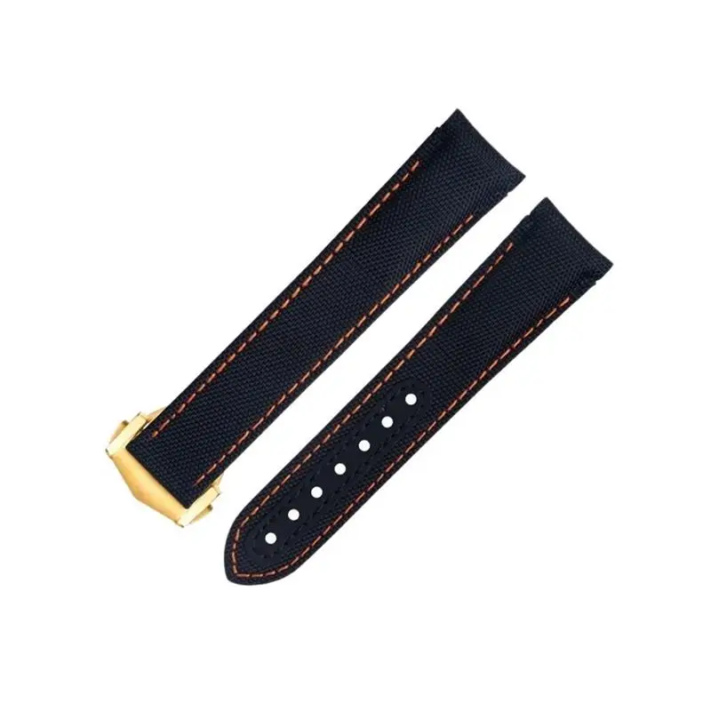 20mm Black Orange Line High Density Nylon Cowhide Watchbands For Omega Curved End Watch Band