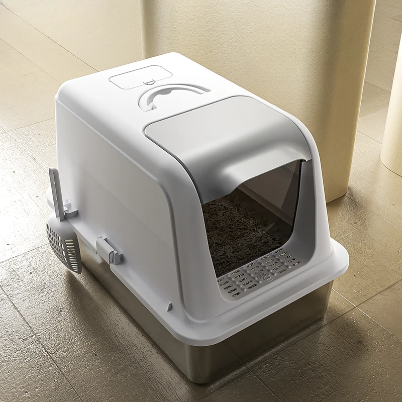 Stainless Steel Litter Box Oversized Fully Enclosed Cat Toilet Deodorant Deodorant Cat Shit Basin Extra Large Splash-Proof