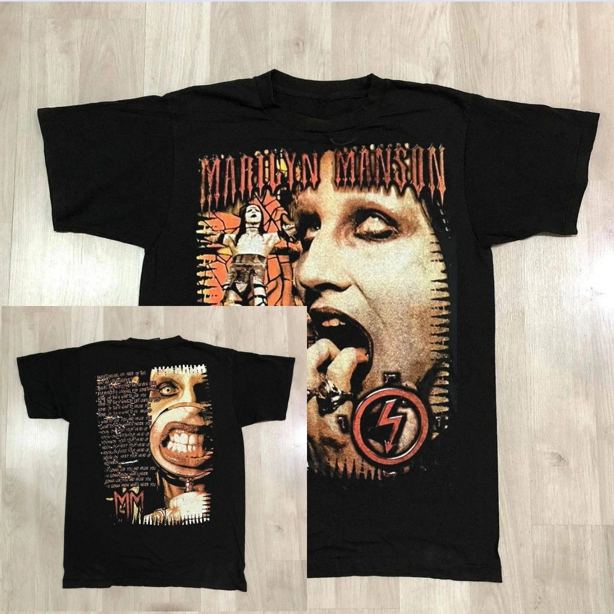 Marilyn Manson Vintage European and American High Street Retro Fashion Sense Hip Hop Short Sleeve Men's Heavy Cotton T-shirt