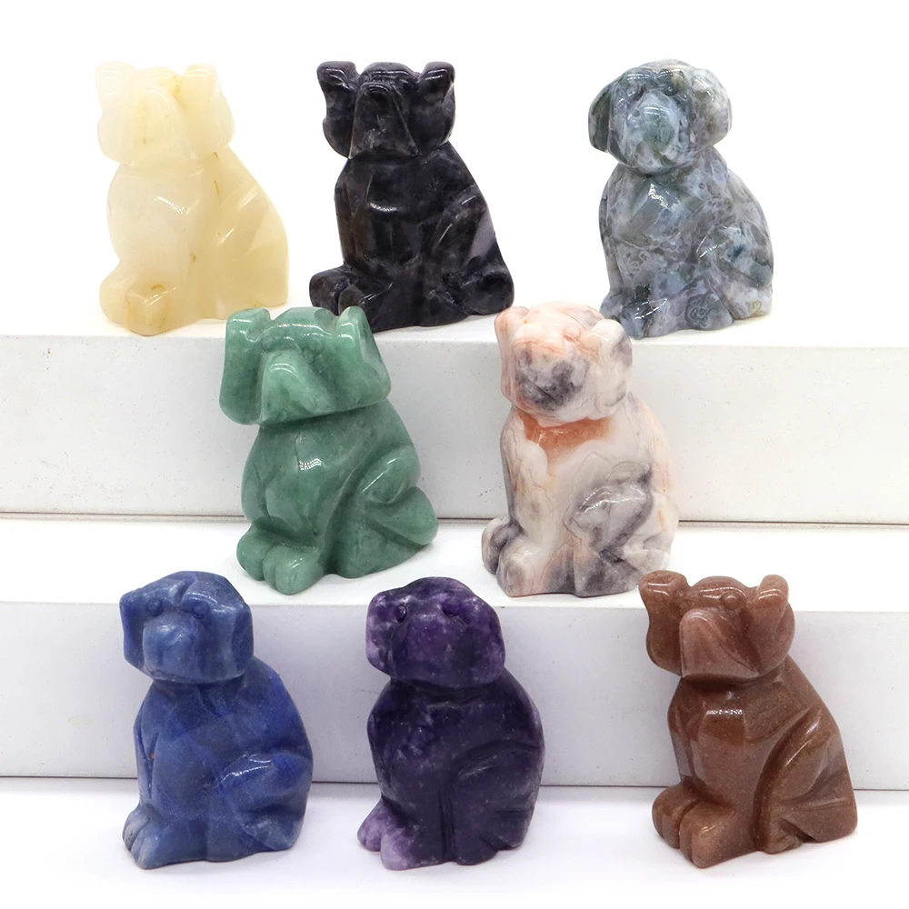 

1.5" Hand Carved Cute Dog Statue Natural Stone Crystal Reiki Healing Jade Quartz Animal Figurine Gemstone Craft Home Decoration