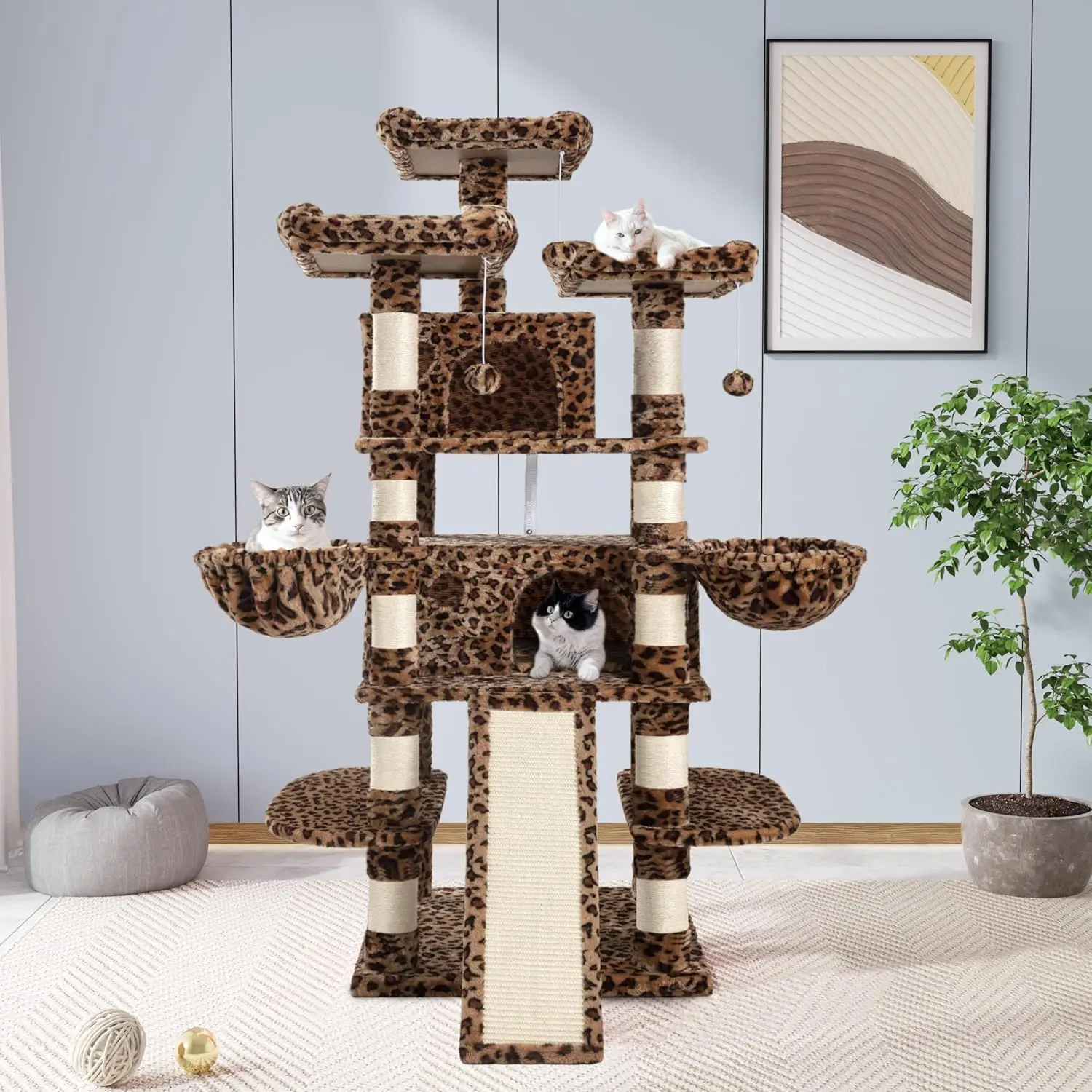 68 Inches Cat Tree/Cat Tree House and Towers for Large Cat/Cat Climbing Tree with Cat Condo/Cat Tree Scratching Post/Multi