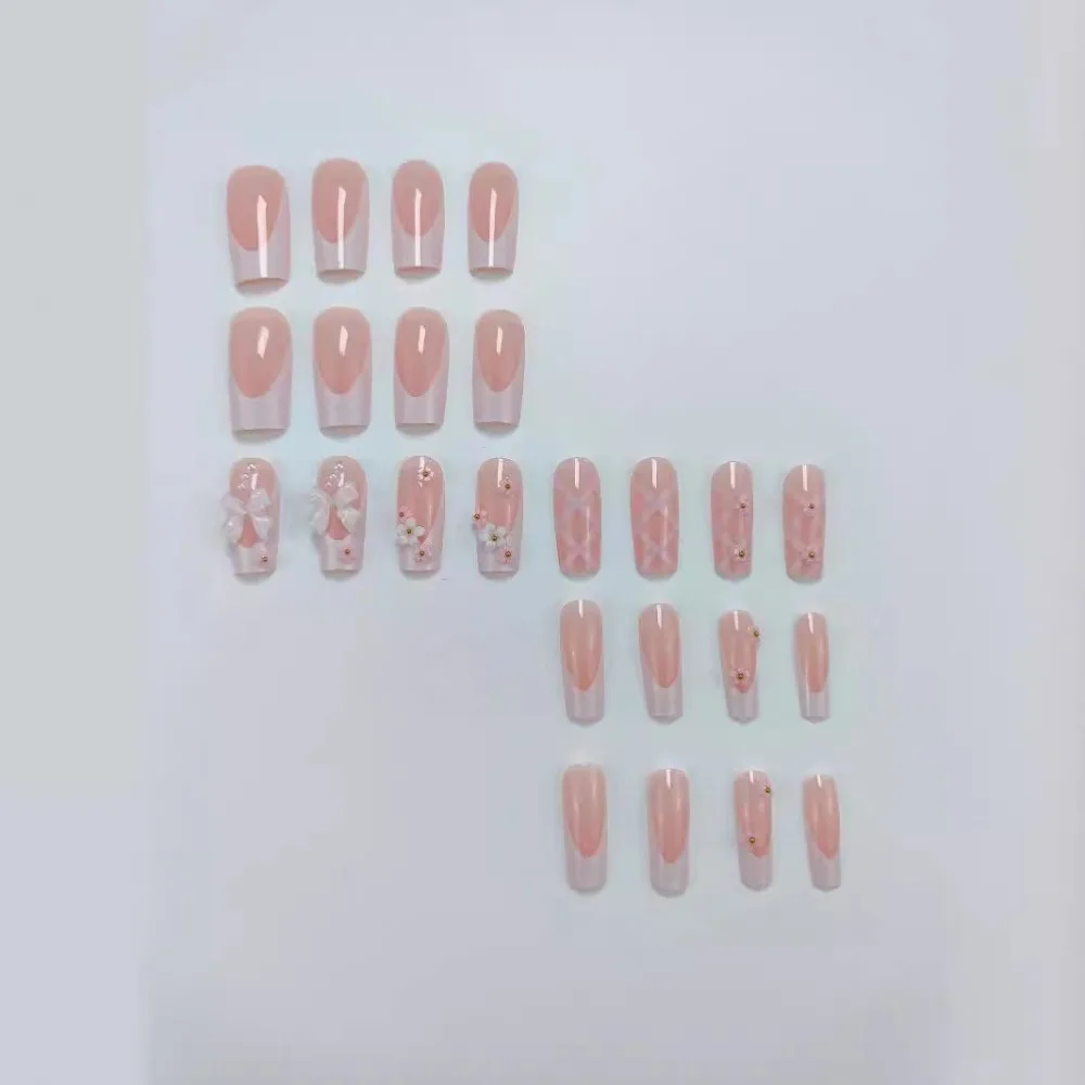 24 pçs moda caixão forma unhas falsas removível médio longo estilo manicure remendo ballet unhas falsas ferramenta de manicure