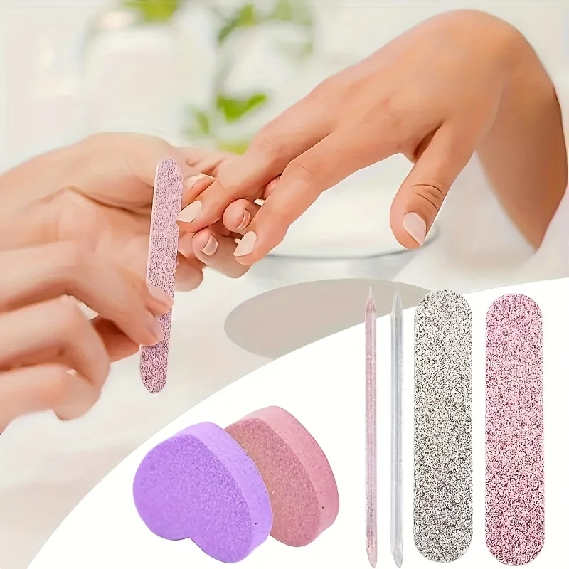 5-sets nagelverzorgingsset - roze glittervijl, hartspons en schaar. Geurvrije manicure-pedicurehulpmiddelen
