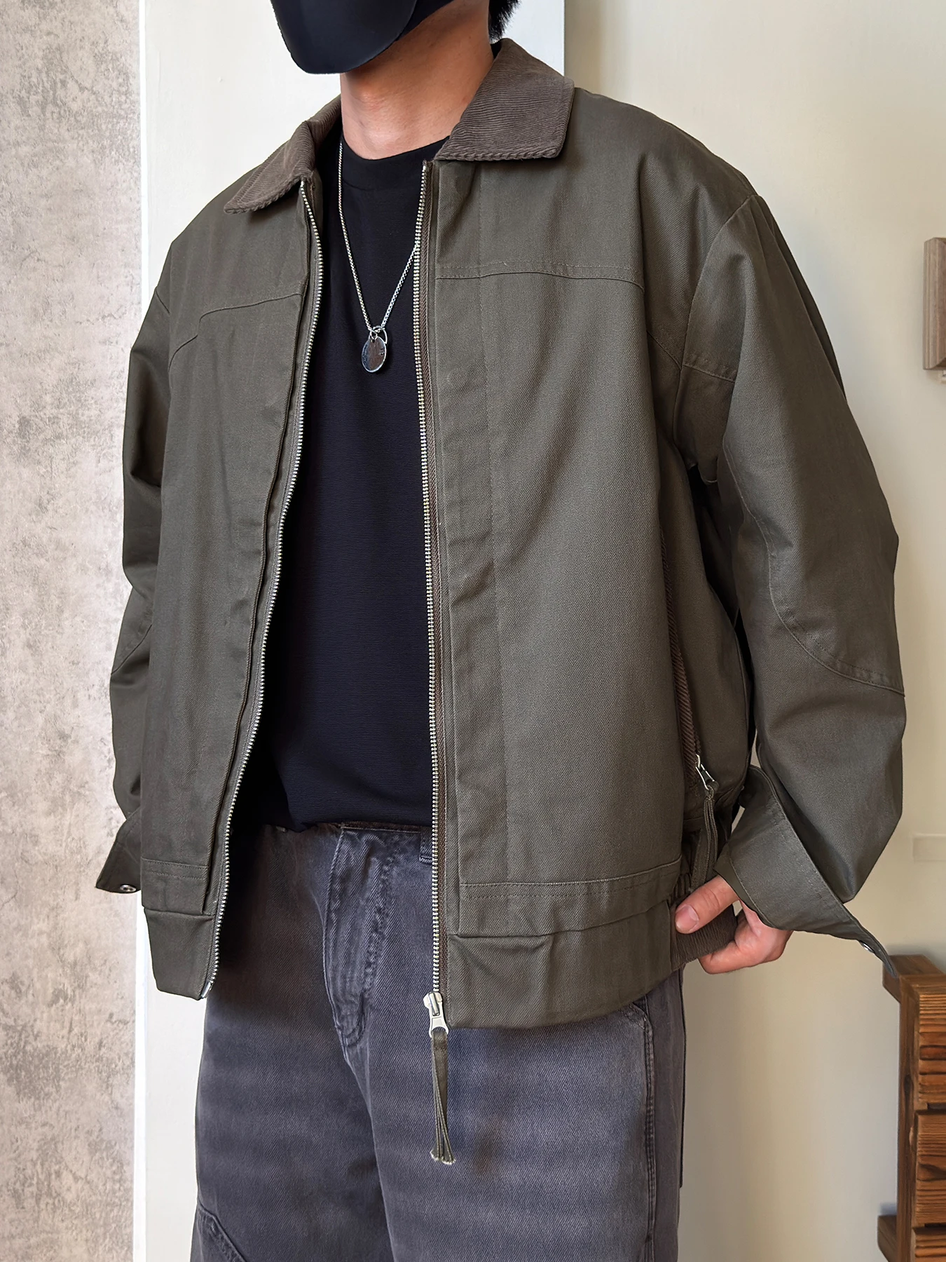 

American Casual Military een Lapel Workwear Jaet Men's Loose Pure Cotton Corduroy Collar Trendy Autumn New Sle