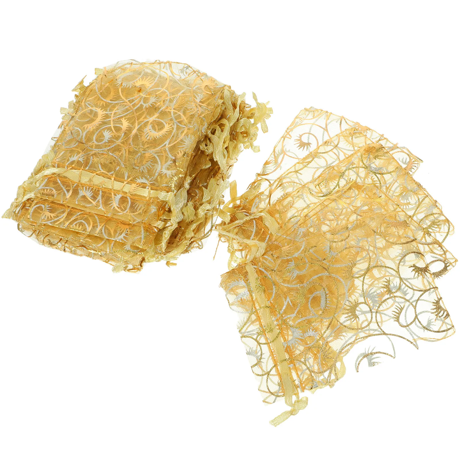 

200Pcs Golden Organza Jewelry Bags 3.5x3 Inch Drawstring Pouches for Wedding Favors Valentine's Day Mother's Day Party Candy