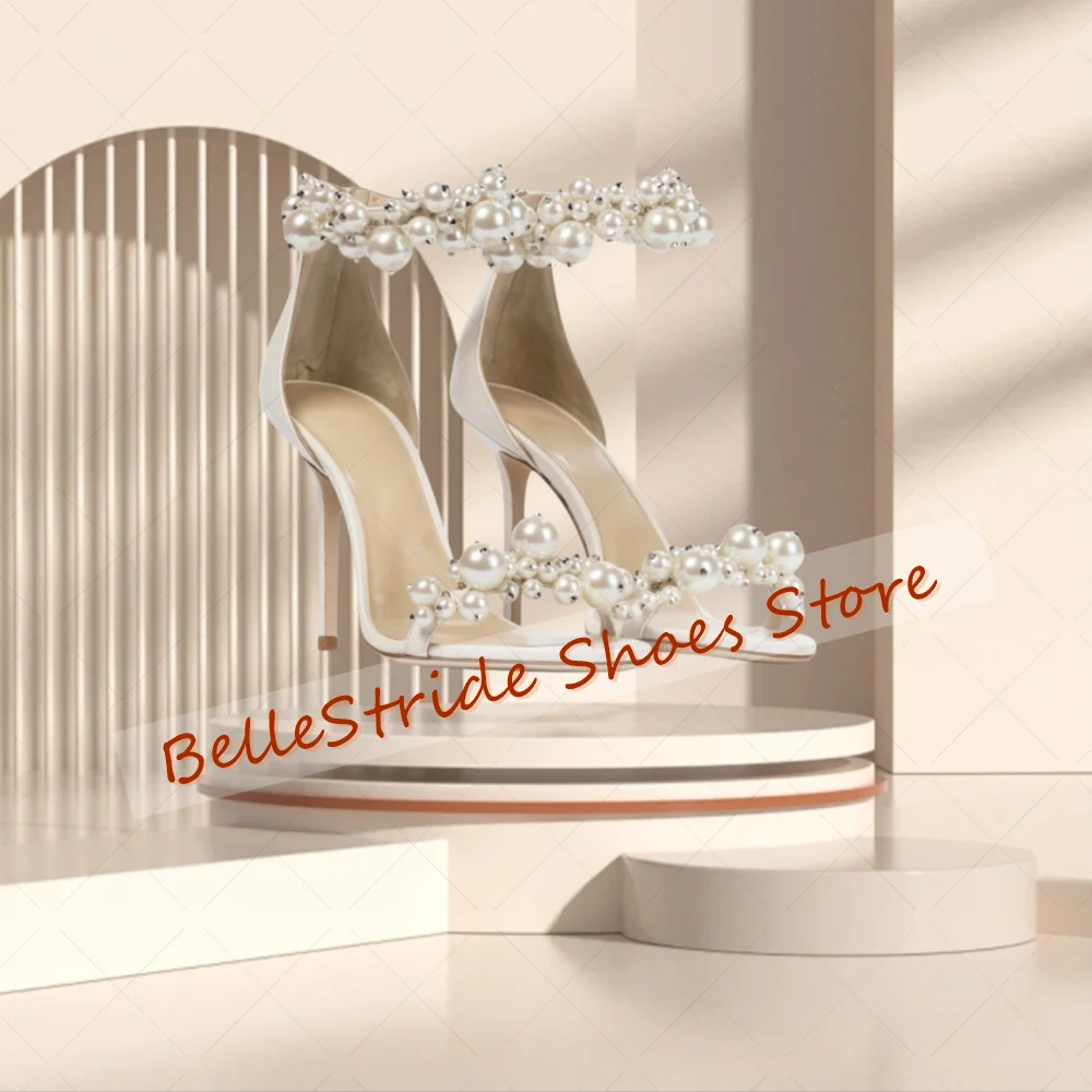 

White Side Zipper Pearl Decor Sandals Open Toe Women Shoes Stilettos High Heels Party Banquet Dating 2025 Zapatos Para Mujere