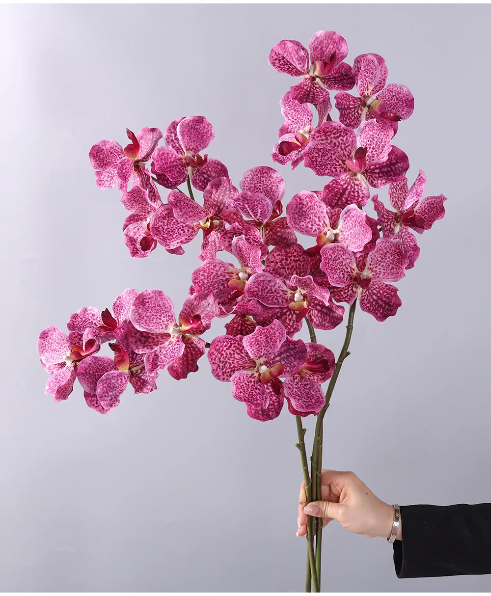 3 Stück Feuchtigkeitsspendende Latex-Vanda-Orchideen, Künstliche Blumen mit Echtem Touch, Hochzeits-Blumenarrangement, Dekoration für Zuhause und Partys, Phalaenopsis – Detail 4