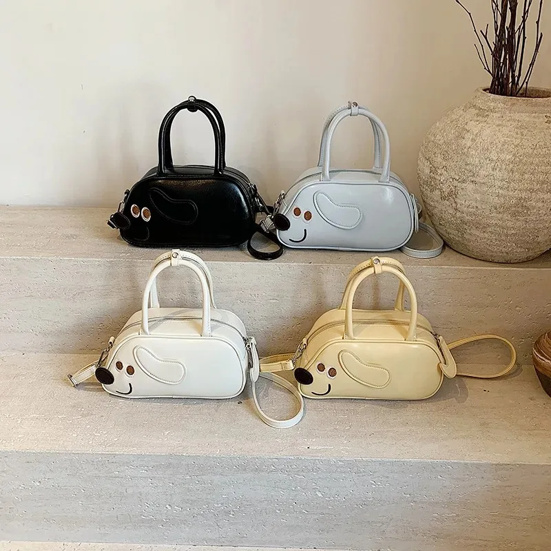 Borsa a tracolla retrò a forma di cartone animato: stampa giocosa di bassotto, tracolla e portatile in pelle vegana, essenziale primaverile