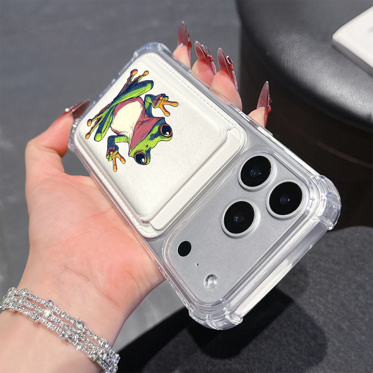 Anime cool frog Phone Case For iPhone 17 16 15 14 13 Pro Max Plus Wallet Pocket Transparent Soft TPU for Magnetic Phone Case view 3