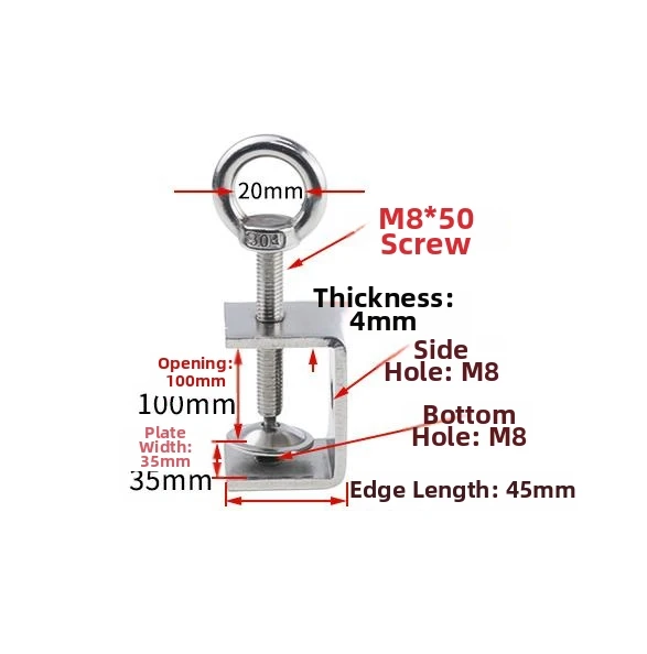 Robust Stainless Steel C Clamp with Eye Bolt Designed for Square Tube Clamping in Metalworking and Installation