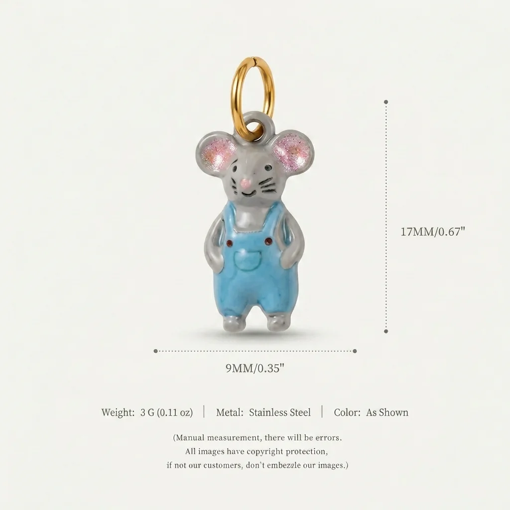 Neue trendige, frische und niedliche Anhänger aus Edelstahl in Form eines weißen Pferdes, einer Maus und eines Welpen für DIY-Schmuck. – Detail 5