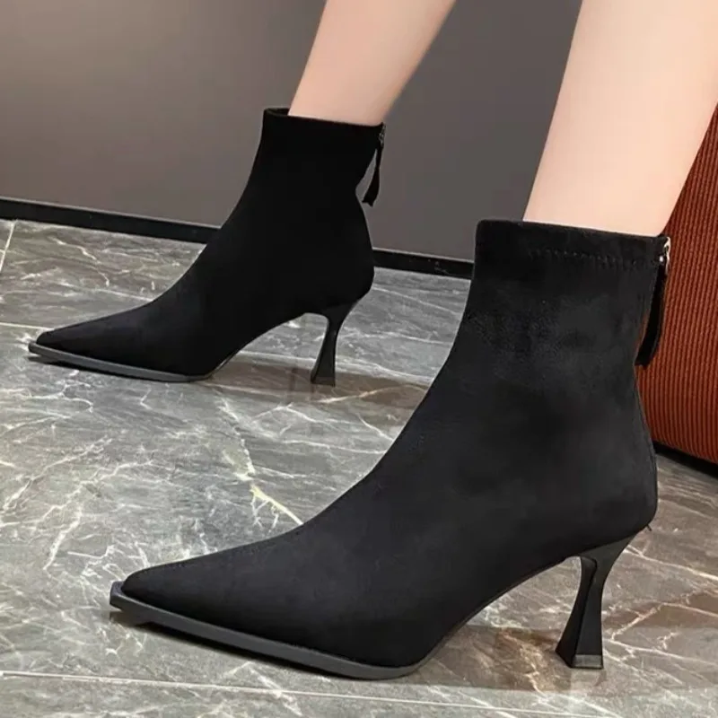 Women's Autumn New Style Rear Zipper Designer Stiletto Short Boots Daily Home Office Shopping Lightweight Single Boots Plus Size