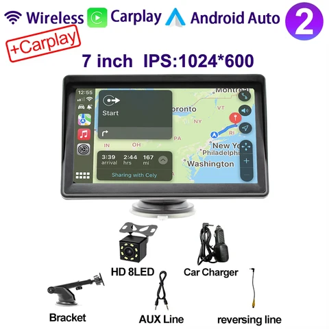 7-дюймовый Портативный Мультимедийный Видеоплеер С Wi-Fi, CarPlay И Android Auto, С Камерой Заднего Вида Для Apple Или Android