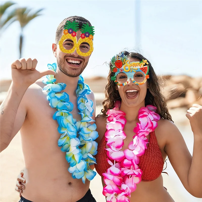 Abnr óculos havaianos de verão, decorações de festa com tema tropical, conforme mostrado, feltro + plástico, coqueiro, armação de óculos fotográficos, h, 1 peça