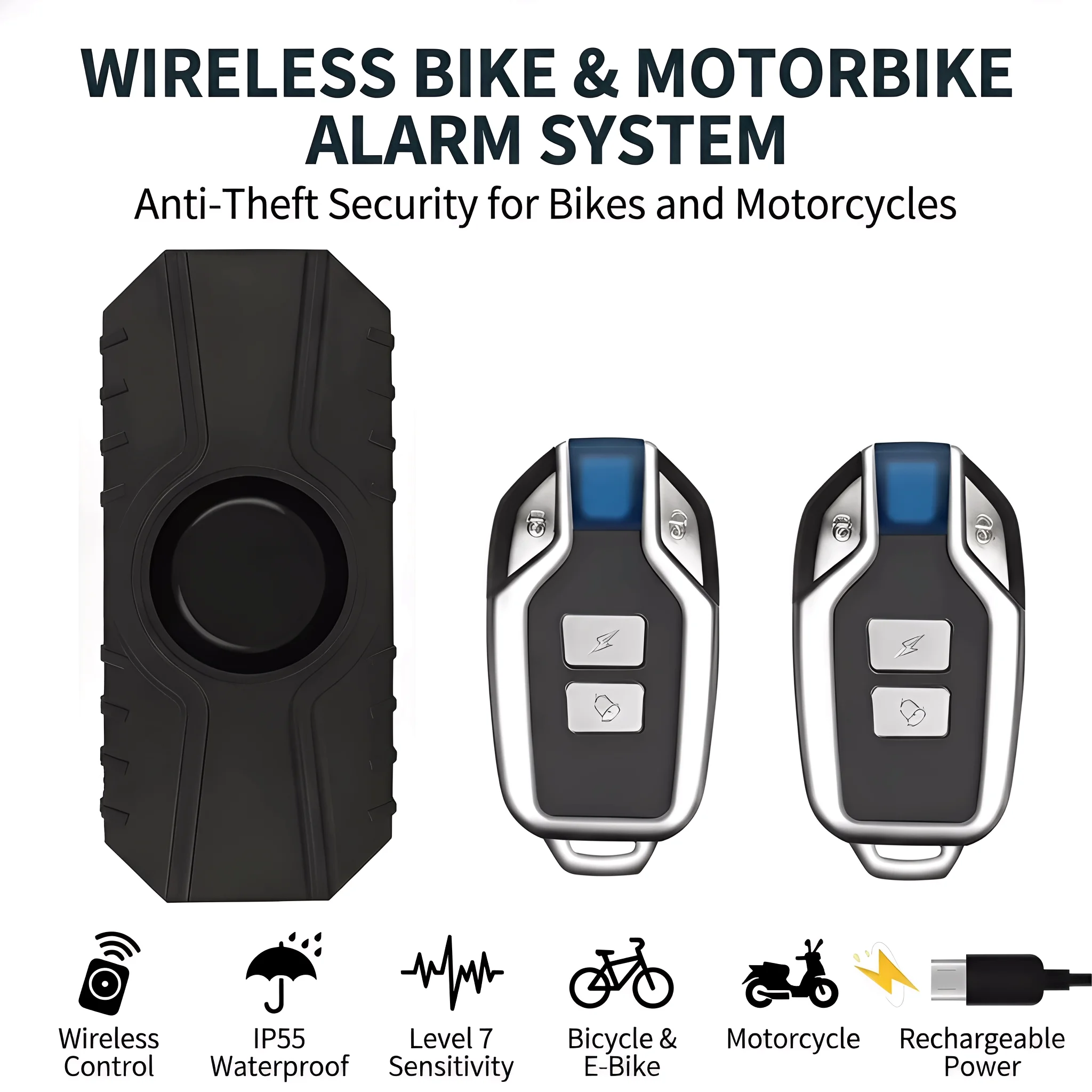 AliExpress NONE Wireless Vibration Alarm Waterproof Motorcycle Electric Bicycle Alarm Remote Control Anti-loss Safety Sensor USB Charging