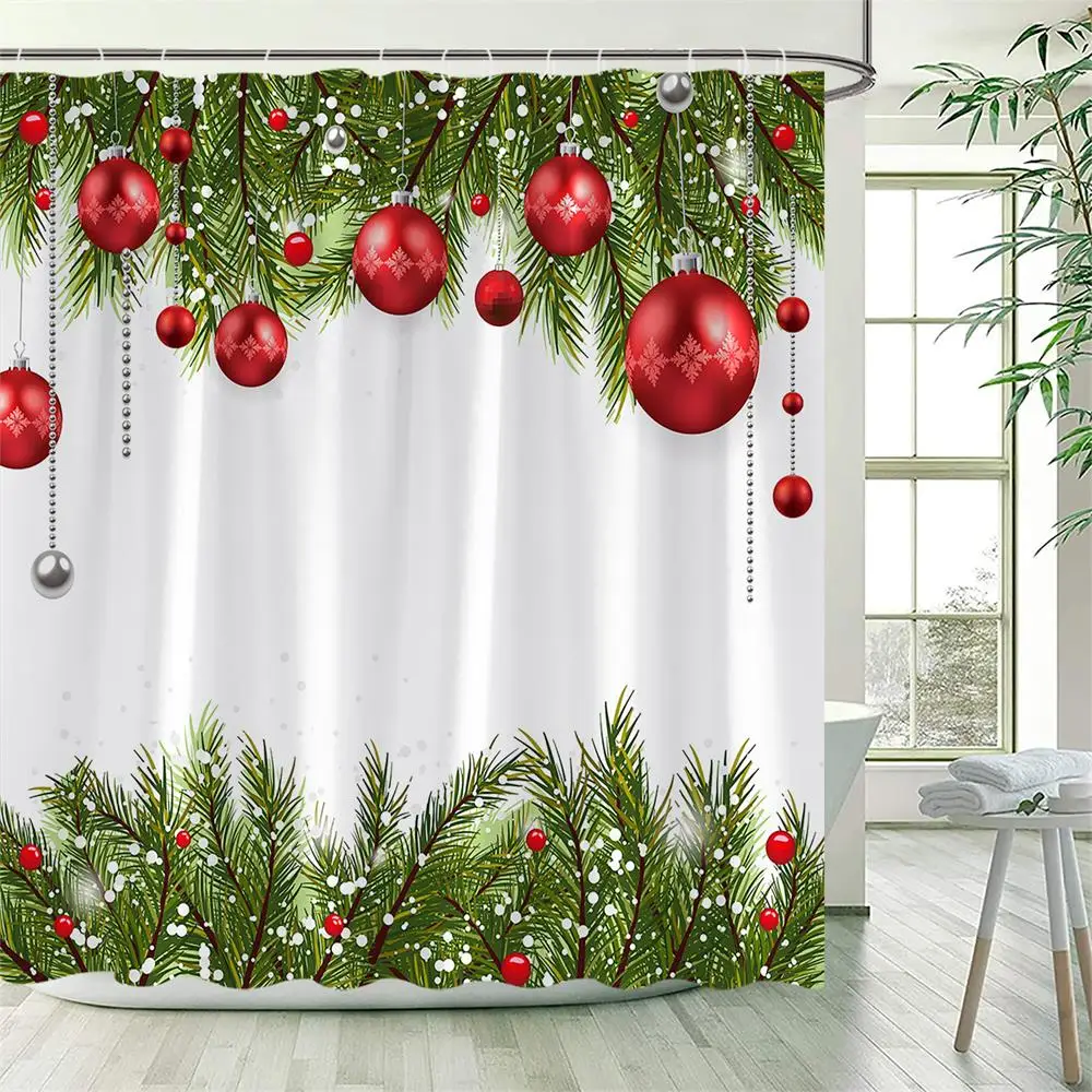 Merry Christmas Shower Curtain Gold Grey Snowflakes Pattern Winter Xmas Home Bathroom Decor Polyester Fabric Bath Curtains Set