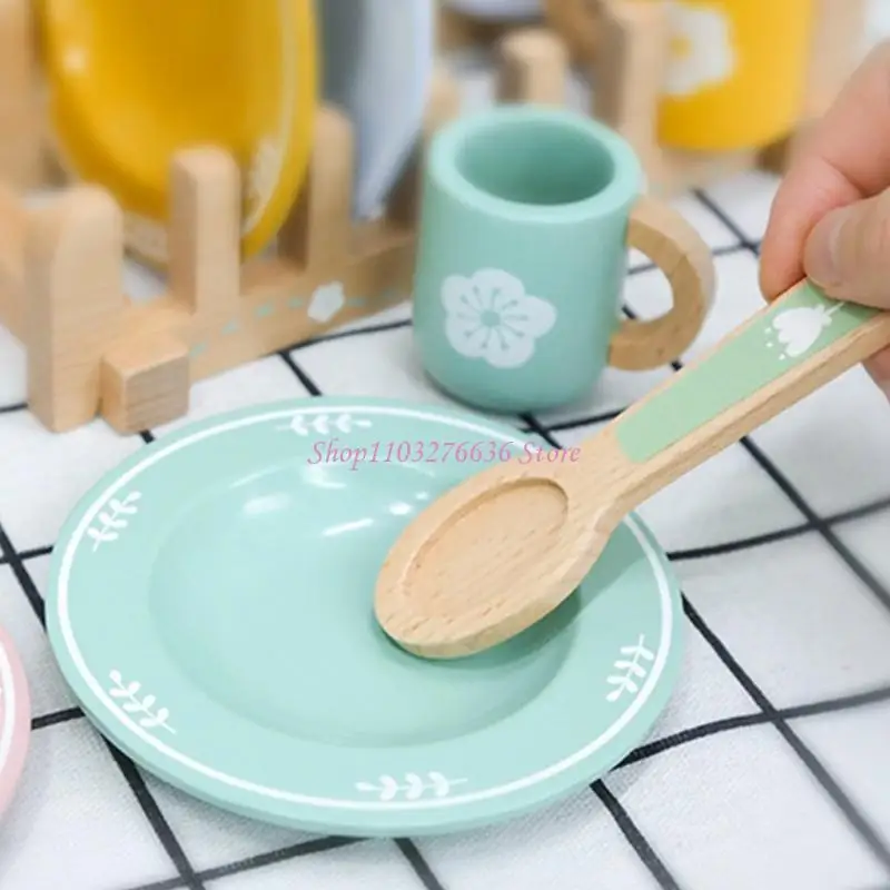 R6fd Kids Wooden Kitchen Set giocattoli per pretendere piatti utensili per pretendere il gioco età 3+