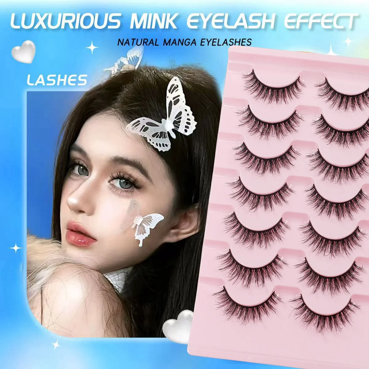 7 paar valse wimpers, donzige wimpers, slanke sprookjeskattenogen, puntige en gestreepte wimpers, verlengd natuurlijk en dik