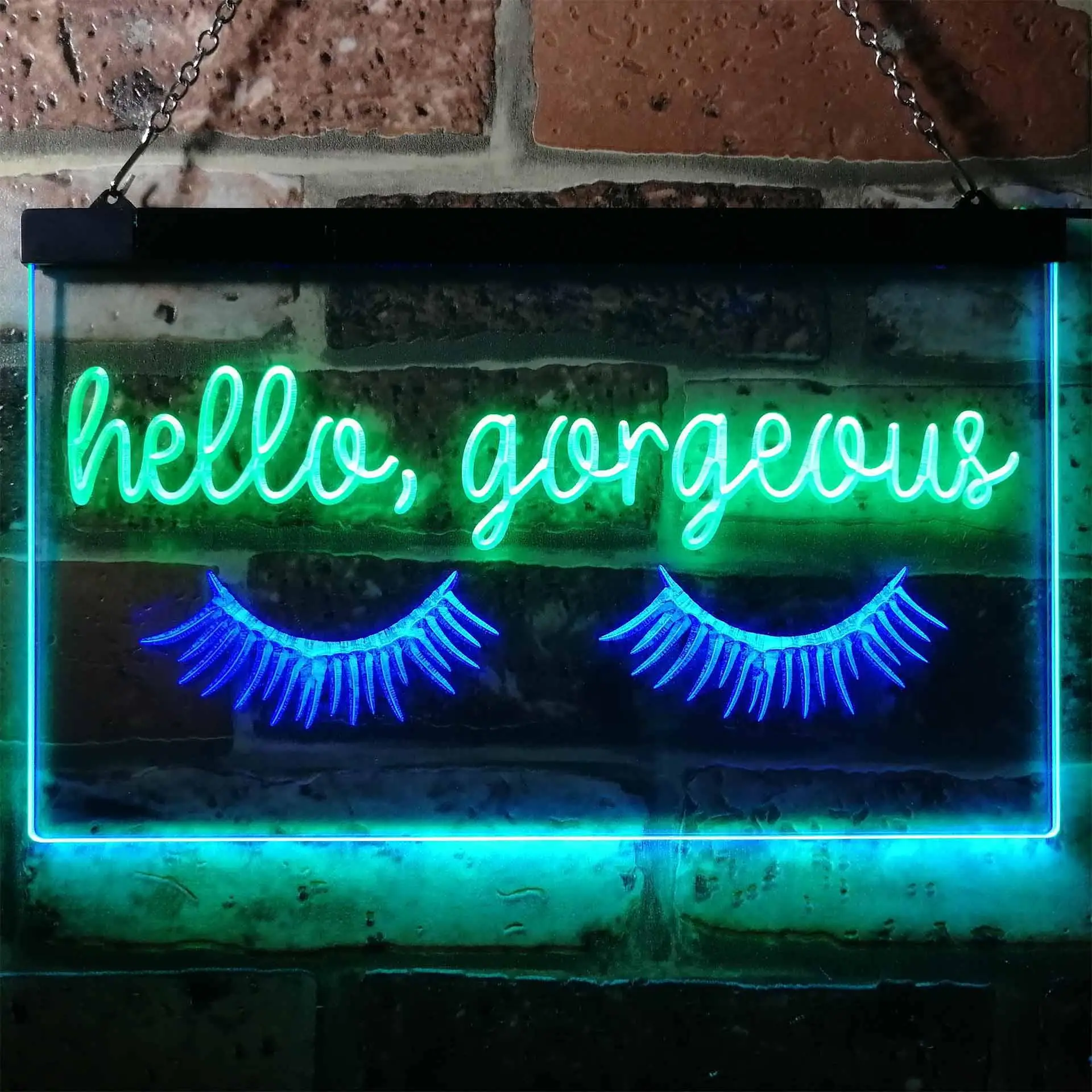 Hello Gorgeous. Eyelash Blinking Dual Color Led Neon Sign st6-i3178