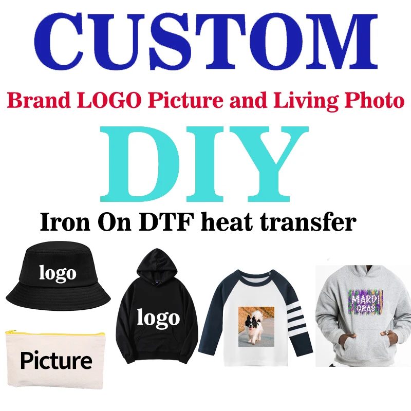 Wholesale DIY Custom Brand Logo or Picture Stickers On Clothes Iron On Transfers Heat DTF Colorful Patch Micro elastic Wash